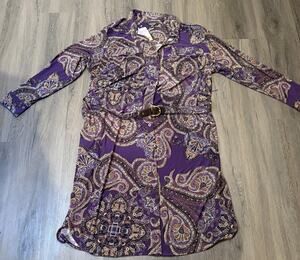 NWT Lauren Ralph Lauren Purple Paisley Shirt Dress Belted Long Sleeve 3X